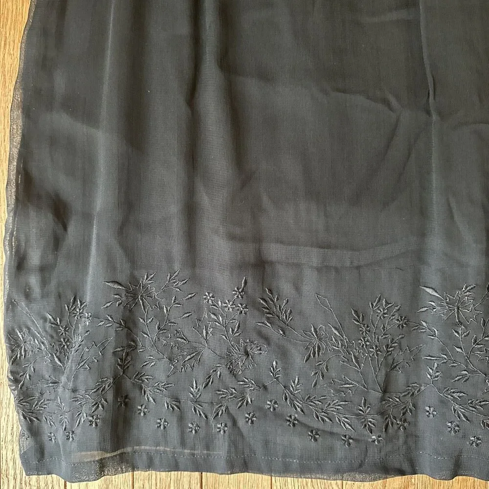 Vtg CBK Victoria Holley Black Whimsigoth Sleeveless Embroidered‎ Sheath Dress S